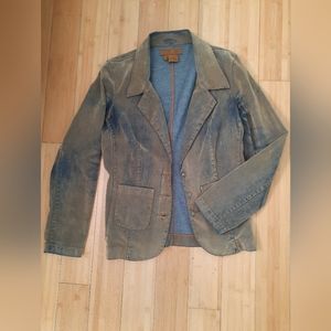 Let Me B Vintage Retro Velvet Brown Blue Flocking Button Up Jacket Blazer Size M